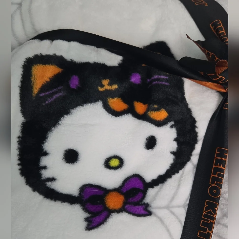 Sanrio Hello Kitty Halloween Cat Costume With Spider Webs Plush Throw Blanket